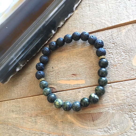 Handmade Other - 🎉HP 🎉Green Jade and Lava Gemstone Bracelet